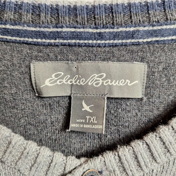 EDDIE BAUER 90s Y2K Style Henley Sweater Sz XL/Tall Gray Heavyweight Grunge GUC! - Picture 5 of 8